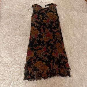 Vintage Cattiva New York Black Floral Dress & Sheer Matching Shawl, 100% Silk